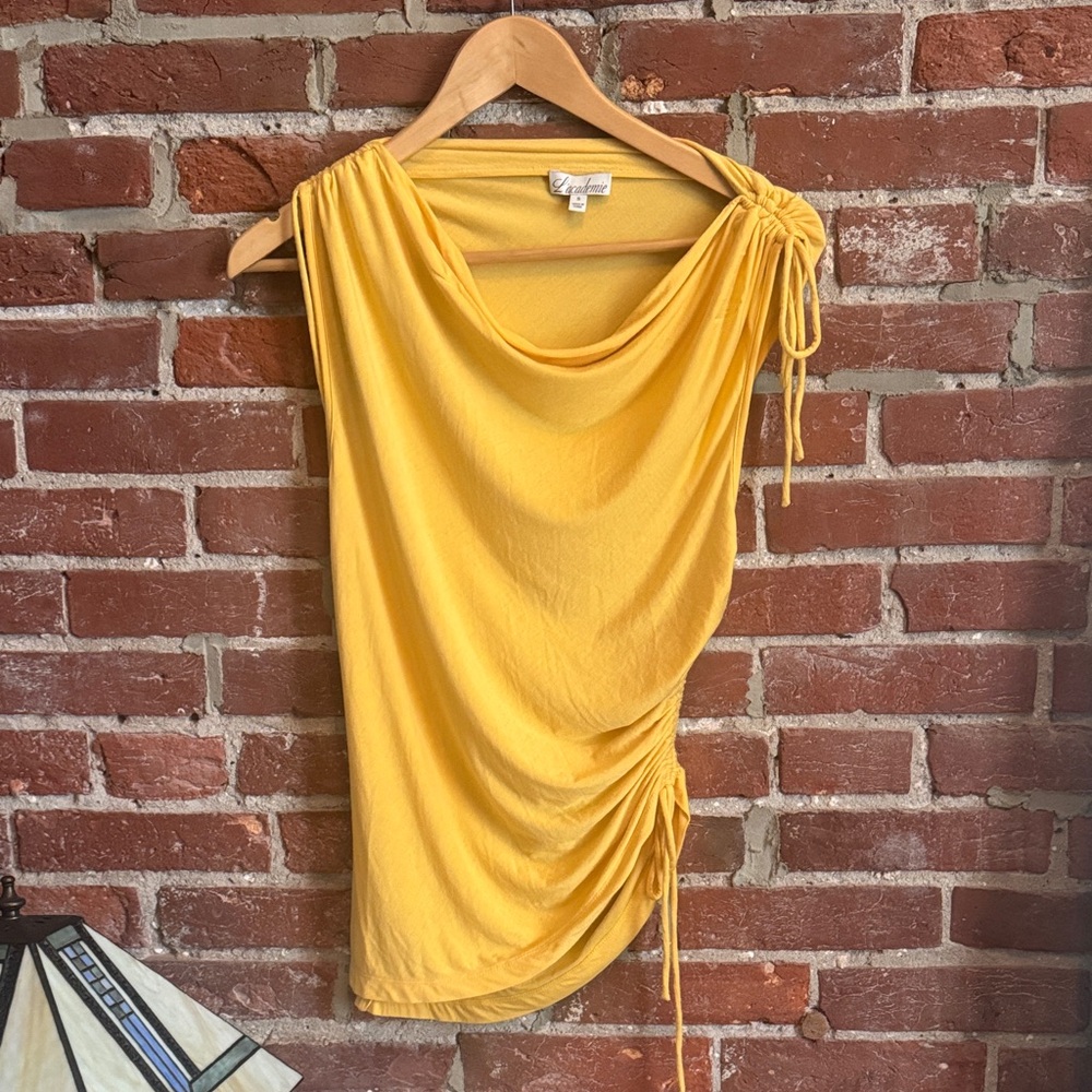 L'Academie Yellow Draped One-Shoulder Top
